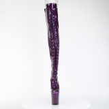 Glitter 20 cm PEEP TOE Violet overknee boots hoge hakken met veters