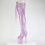 Glitter 20 cm PEEP TOE paarse overknee boots hoge hakken met veters