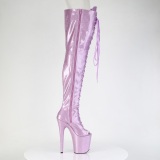 Glitter 20 cm PEEP TOE paarse overknee boots hoge hakken met veters