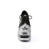 Glitter GLAMROCK-02 pooier schoenen 70 heren disco platform veterschoenen zilveren