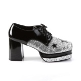 Glitter GLAMROCK-02 pooier schoenen 70 heren disco platform veterschoenen zilveren