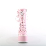 Hologram 9 cm DAMNED-225 plateau halfhoge laarsjes dames met gespen roze