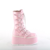 Hologram 9 cm DAMNED-225 plateau halfhoge laarsjes dames met gespen roze