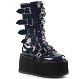 Hologram 9 cm DAMNED-225 plateau halfhoge laarsjes dames met gespen zwart