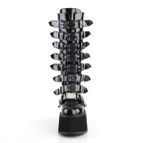 Hologram 9 cm DAMNED-318 emo knee high women boots platform with buckles black