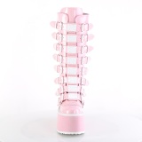 Hologram 9 cm DAMNED-318 emo knee high women boots platform with buckles rose