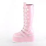 Hologram 9 cm DAMNED-318 plateau kniehoge laarzen dames met gespen roze