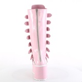 Hologram 9 cm DAMNED-318 plateau kniehoge laarzen dames met gespen roze