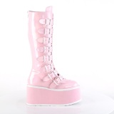 Hologram 9 cm DAMNED-318 plateau kniehoge laarzen dames met gespen roze