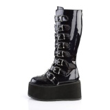 Hologram 9 cm DAMNED-318 plateau kniehoge laarzen dames met gespen zwart