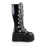 Hologram 9 cm DAMNED-318 plateau kniehoge laarzen dames met gespen zwart