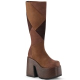 Kunstleer blokhak hippie 13 cm CAMEL-280 dames chunky hakken laarzen met plateau bruin