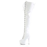 Lakleer 15 cm DELIGHT-3022 witte overknee laarzen met veters