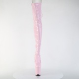 Lakleer 20 cm FLAMINGO-3850 Roze overknee laarzen met veters