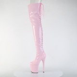 Lakleer 20 cm FLAMINGO-3850 Roze overknee laarzen met veters