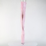 Lakleer 20 cm FLAMINGO-3850 Roze overknee laarzen met veters