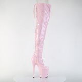 Lakleer 20 cm FLAMINGO-3850 Roze overknee laarzen met veters