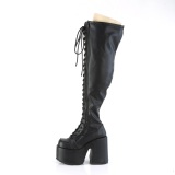 Leatherette 13 cm goth thigh high stretch overknee boots with wide calf