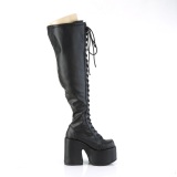 Leatherette 13 cm goth thigh high stretch overknee boots with wide calf