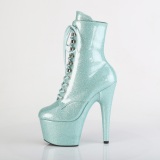 Mint green glitter 18 cm high heels ankle boots platform