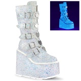 Neon 14 cm SWING-G emo calf-high women boots platform with buckles white