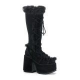 Nepbont blokhak goth 13 cm dames chunky hakken laarzen met plateau zwarte