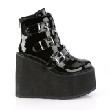 Patent 14 cm SWING-105 womens ankle boots platform with buckles black