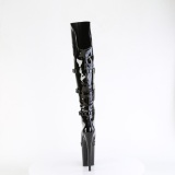 Patent 20 cm FLAMINGO-3018 high heeled thigh high boots with buckles black