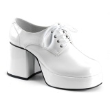 Patent JAZZ-02 pimp shoes 70s mens disco platform shoes lace-up white