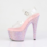 Roze 18 cm BEJEWELED-708MS paaldans schoenen hoge hakken met strass plateau