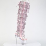 Roze 18 cm pole dance exotic overknee laarzen met strass franjes