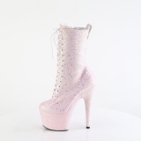 Roze glitter 18 cm ADORE-1040IG dames hoge hakken enkellaarsjes plateau