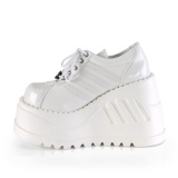 STOMP-08 witte sleehak veterschoenen dames 12 cm wedge plateauzool