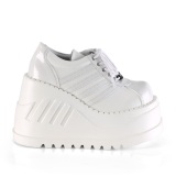 STOMP-08 witte sleehak veterschoenen dames 12 cm wedge plateauzool