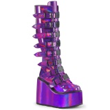 Sleehakken 14 cm S815 Hologram paarse plateau laarzen dames met gespen