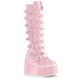 Sleehakken 14 cm S815 Hologram roze plateau laarzen dames met gespen