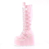 Sleehakken 14 cm S815 Hologram roze plateau laarzen dames met gespen