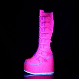 Sleehakken 14 cm S815 neon roze plateau laarzen dames met gespen