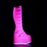 Sleehakken 14 cm S815 neon roze plateau laarzen dames met gespen