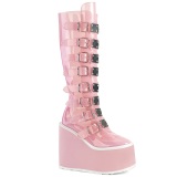 Sleehakken 14 cm S815 vinyl roze plateau laarzen dames met gespen