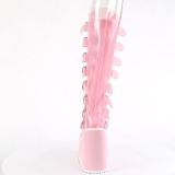 Sleehakken 14 cm S815 vinyl roze plateau laarzen dames met gespen