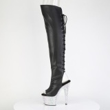 Strass 18 cm PEEP TOE Zwart overknee boots hoge hakken met veters