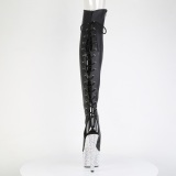 Strass 18 cm PEEP TOE Zwart overknee boots hoge hakken met veters