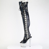 Strass 18 cm open toe Zwart overknee boots hoge hakken met veters