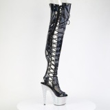 Strass 18 cm open toe Zwart overknee boots hoge hakken met veters