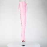 Strass 18 cm open toe roze overknee boots hoge hakken met veters