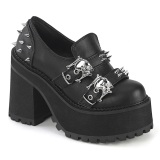 Vegan 12 cm ASSAULT-38 dames loafers met studszool en plateau in zwart