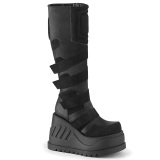 Vegan 12 cm STOMP-228 cyberpunk wedge laarzen plateau met gespen