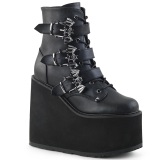 Vegan 14 cm SWING-103 dames boots plateau met gespen zwart