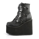 Vegan 14 cm SWING-103 dames boots plateau met gespen zwart